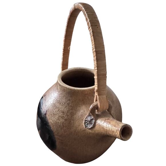 Vintage Studio Pottery Teapot – Handcrafted Stoneware with Bamboo Handle & Glaze - Picture 1 of 11